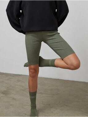 LUNYA Cozy Cotton Silk Ribbed Bike Shorts in Humble Green